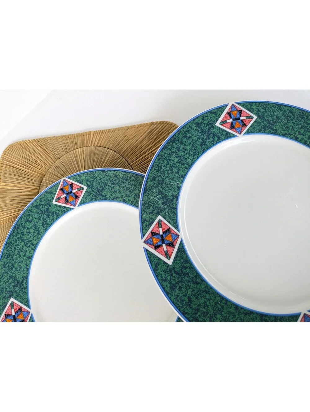 1990s Geometric / Southwestern Pattern Stonewear Plates (2), Lynn's Avanel